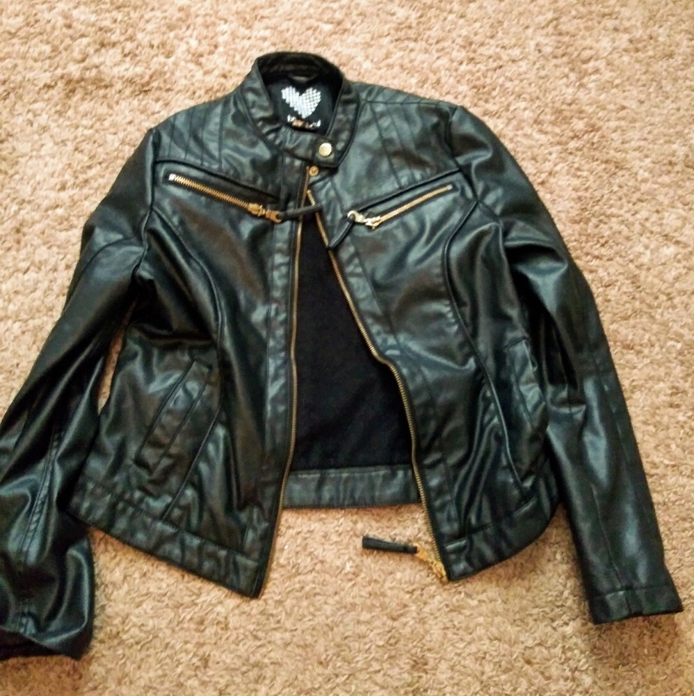 Pleather jacket lined with sweater inside